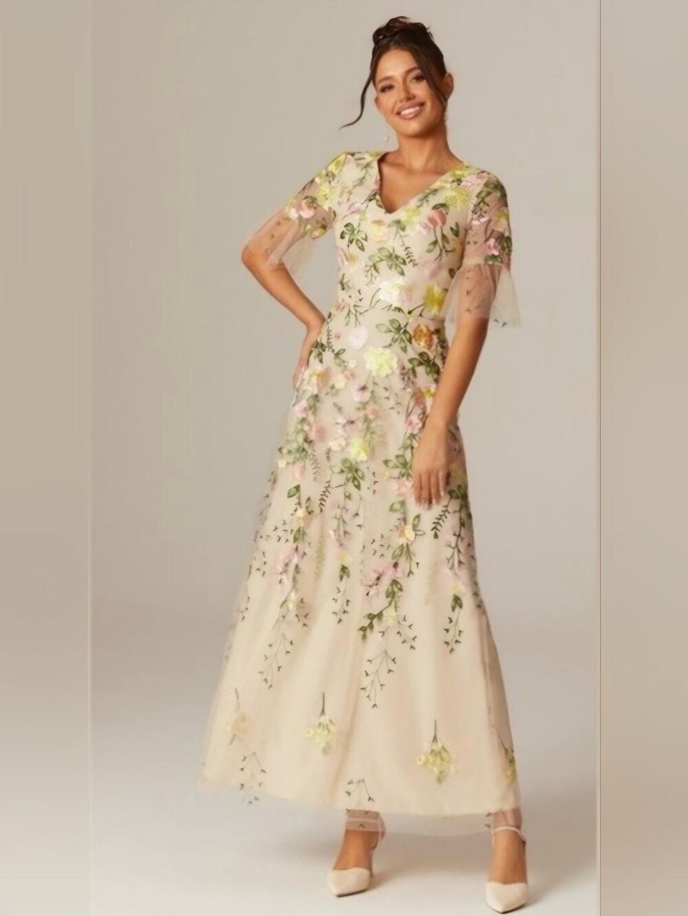 NWT LanTing Bride Floral Embroidered Tulle Overlay Dress